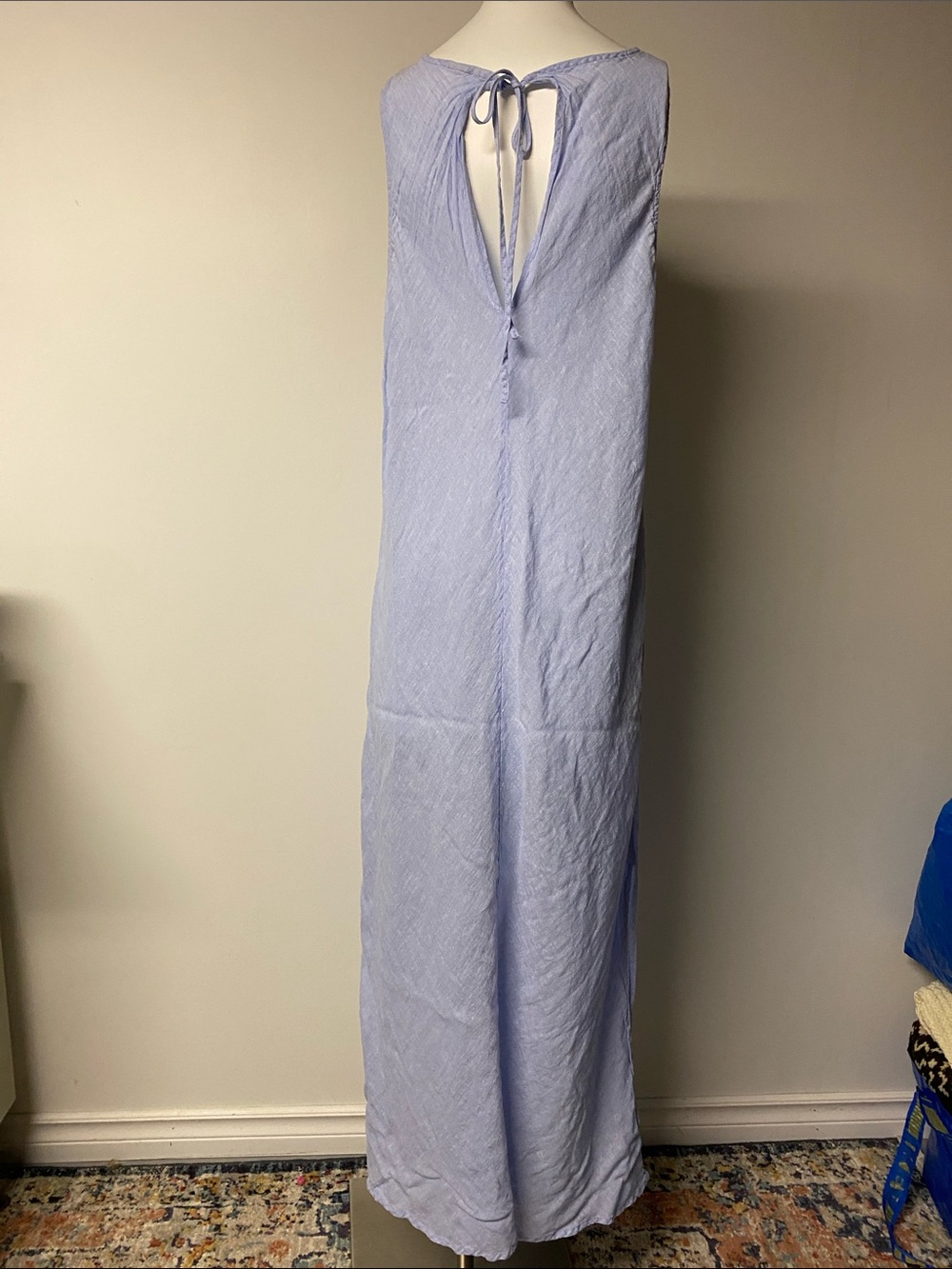 Linen blend baby Blue Sleeveless Maxi Dress Flowy summer - Picture 3 of 7
